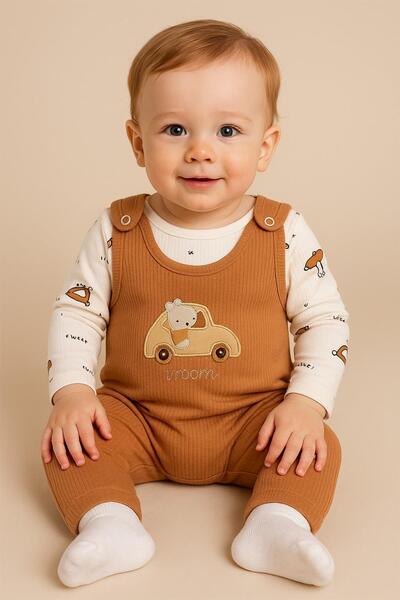 dinamik çocuk Erkek Bebek Tulum+Zıbın Alttan çıtçıtlı 2'li Tulum Seti – Zıbın...