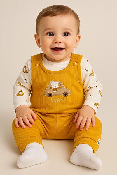 dinamik çocuk Erkek Bebek Tulum+Zıbın Alttan çıtçıtlı 2'li Tulum Seti – Zıbın...