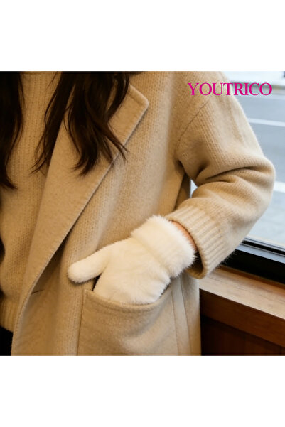 Youtrico قفازات شتوية دافئة للنساء - فرو أبيض - قفازات محبوكة