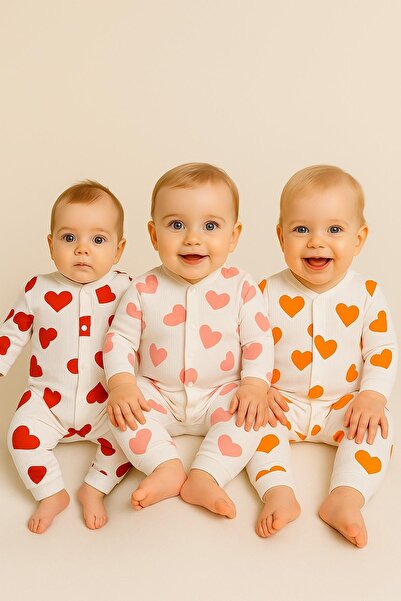 dinamik çocuk Bebek Tulum Seti 3'lü Takım Arı Çilek Elma Rapor Baskılı Fitill...