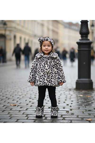 miaras baby Kız Bebek Bandanalı Leopar Desen Peluş Mont