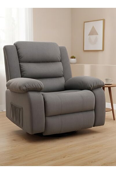 ESMART كرسي استرخاء فاخر كبير الحجم قابل للدوران مصنوع من القماش - كرسي مريح مع جيب جانبي، 100×89×86 سم - رمادي