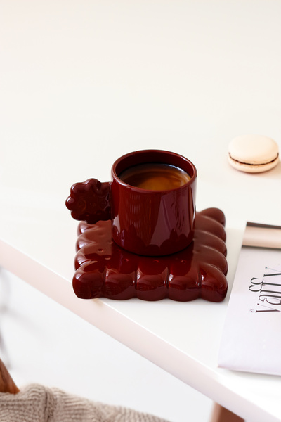 SİNEM YAMAN HOME Biscuit Bitter Plated 100 ml Handmade Ceramic Cup