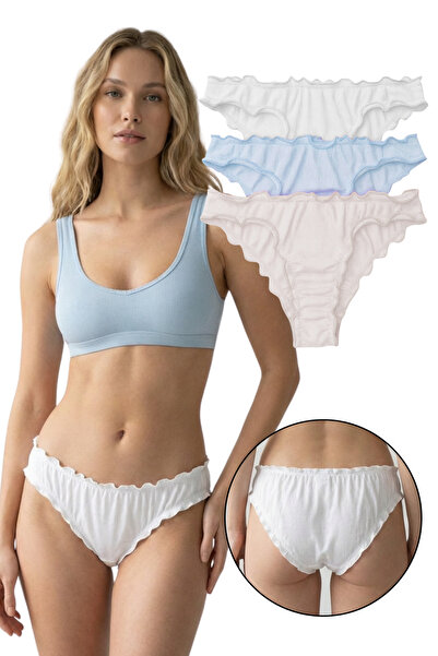 Sensu Women's Cotton Stretch Fabric Corded Fabric Panties 3-Pack