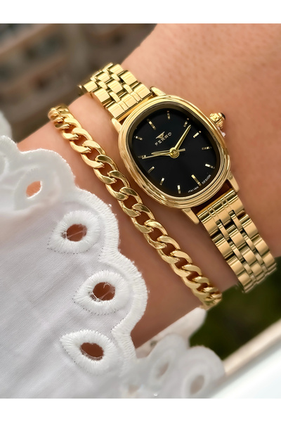 FERRO ساعة يد نسائية بسوار فولاذي أصفر FM88091A-B2 ضمان لمدة عامين 3 ATM مقاومة للماء مع عبوة هدايا