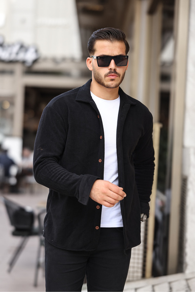 brozzi men Gray Men's Long Sleeve Winter Fleece Shirt