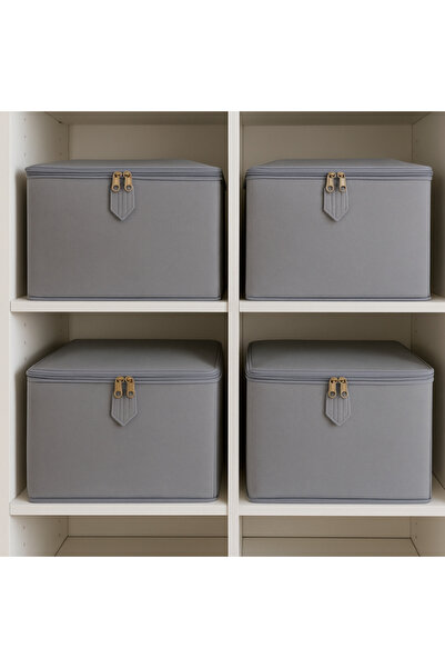 Venita Home 4'lü Fermuarlı Kutu Hurç – Dolap İçi Çamaşır Oyuncak Düzenleyici Katlanır Saklama Kutusu