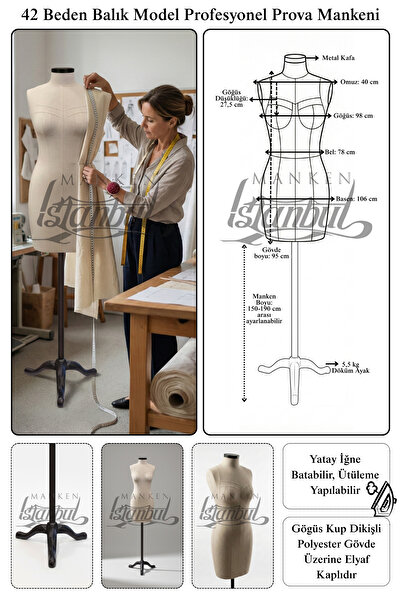 Manken İstanbul 42 Beden Yüksek Kalite Döküm Ayak Fransız Profesyonel Prova M...