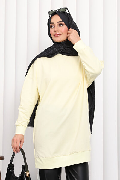 İmajButik Yellow Crew Neck Side Slit Sweat
