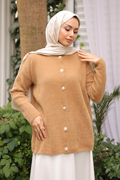 İmajButik Mink Crew Neck Angora Soft Cardigan