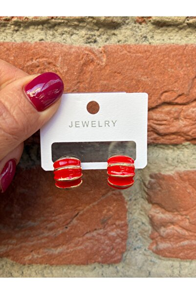 Gozibygoz أقراط دائرية صغيرة بتفاصيل ذهبية حمراء