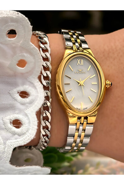 FERRO ساعة يد نسائية بسوار فولاذي أصفر وفضي FM88732A-D ضمان لمدة عامين 3ATM مقاومة للماء هديةP