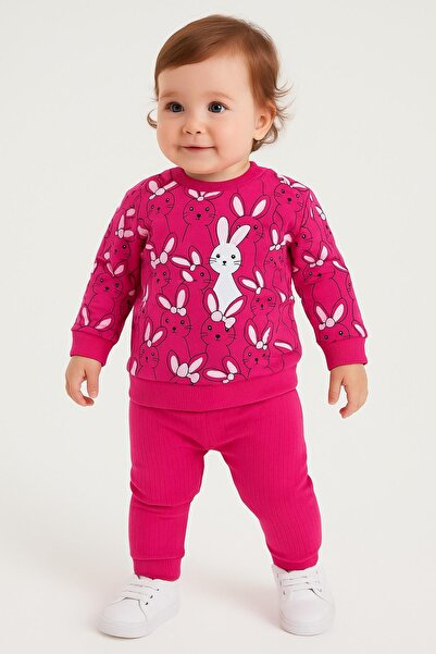dinamik çocuk طقم مكون من قطعتين للفتيات الصغيرات، سويت شيرت مطبوع عليه أرنب ...