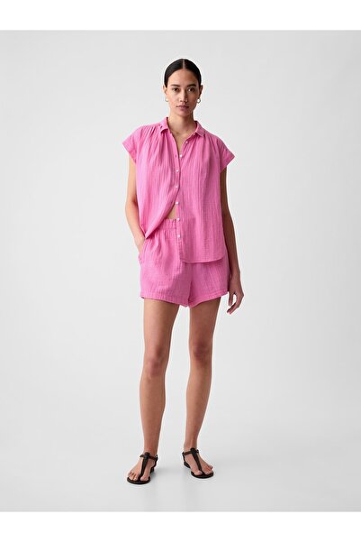 GAP Kadın Pembe Crinkle Gauze Pull-On Şort