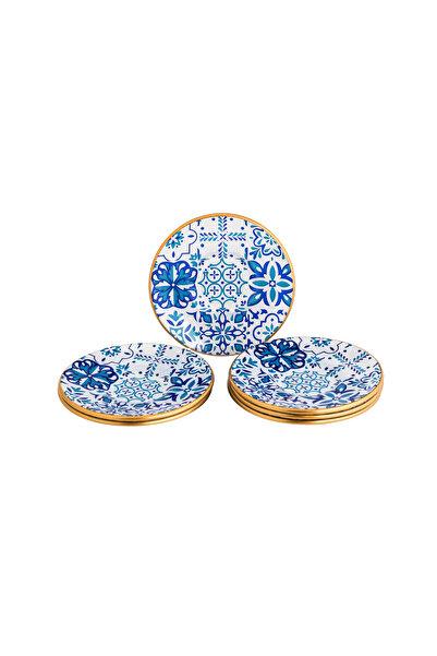 Bosphorus Glass Turkish Glass Tea Saucer Set, 6 Pieces, 12 cm, Modern Colors