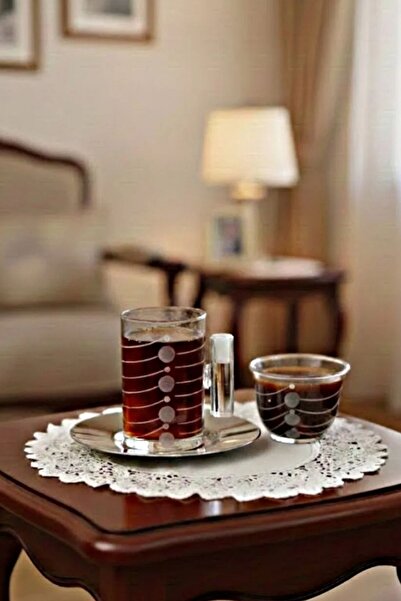 DECOSTYLE 18 Piece Modern Glass Tea Set with Steel Plate | Premium Hospitality Luxury Presentation Set