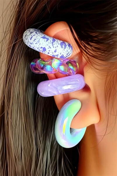 Pinty Design 4 lü Set Reçine Büyük Boy Kadın Ear Cuff Kıkırdak Küpe