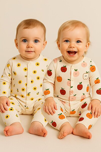 Baby Jumpsuit 2pcs Set-(2pcs Jumpsuit) Large Heart Printed Snap Fastener Jumpsuit Set 100%Cotton 1-3-6 Months