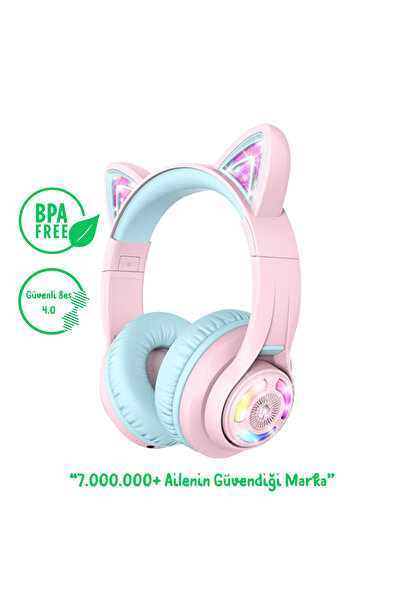 iClever BTH13 Kedi Kulaklı Çocuk Bluetooth Kulaklık -Pembe BPA Free