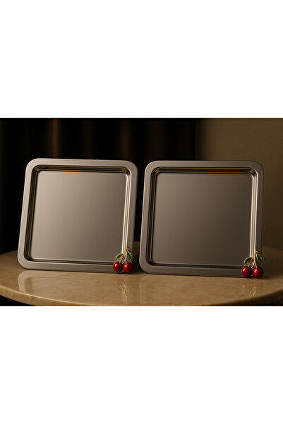 YzHome 2 Kişilik Metal Kare Kirazlı Kiraz Sunum Servis Tepsisi Tepsi 22cm