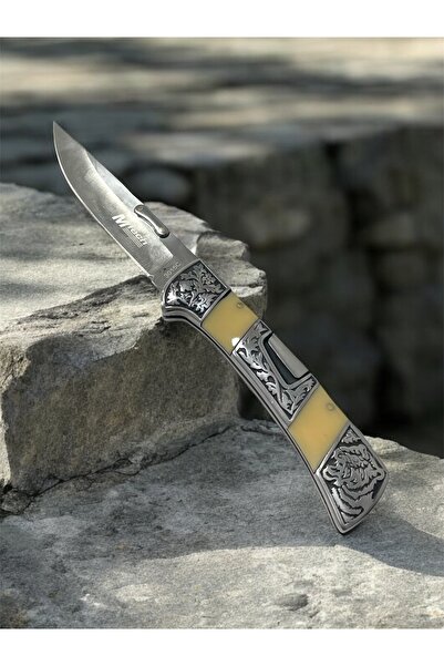 VEX Outdoor Pirinç İşlemeli Baba Çakısı Sırttan Kilit Kemer Klipsli