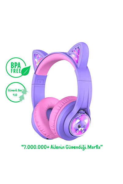 iClever BTH19 Kedi Kulaklı Çocuk Bluetooth Kulaklık -Mor BPA Free