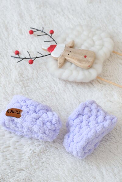 Bugula Newborn Knitted Booties 0-3m Lilac Unisex Handmade Baby Shoes Alize Pu...
