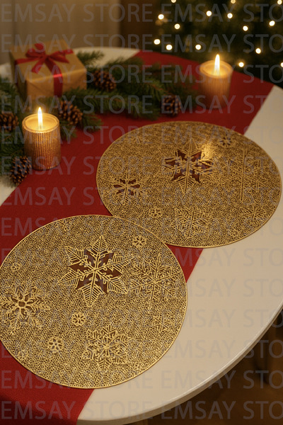 Emsay Store 2-Piece Christmas Themed Snowflake Patterned American Tablecloth – Christmas Table Cover Christmas Ornament 35X35