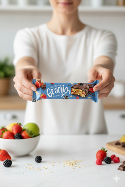 GRANIO Sütlü Çikolata Kaplamalı Yulaf Ezmeli Kırmızı Meyveli Bar 40 gr X 12 Adet