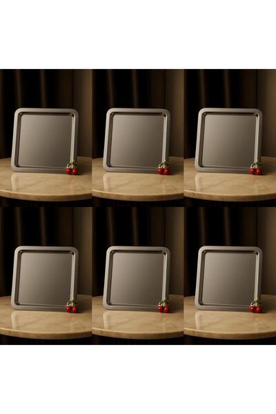 YzHome 6 Kişilik Metal Kare Kirazlı Kiraz Sunum Servis Tepsisi Tepsi 22cm