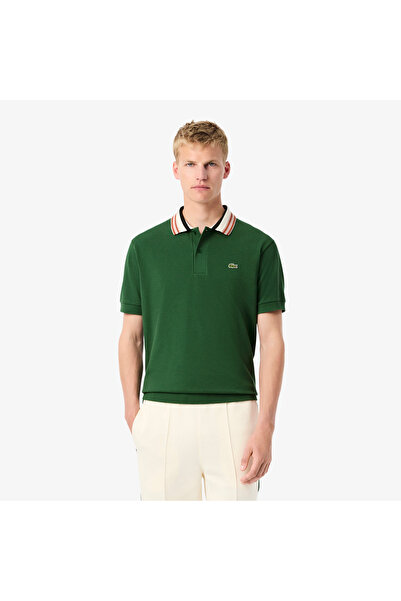 Lacoste قميص بولو كلاسيكي بقصة عادية وياقة مخططة، صناعة فرنسية - PH5421-00-132