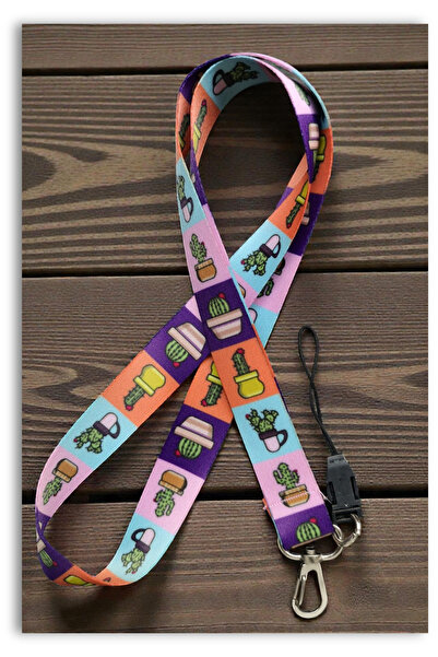 Mia Aurora حبل تعليق للرقبة بنمط الصبار الملون، حامل بطاقات وسلسلة مفاتيح لله...