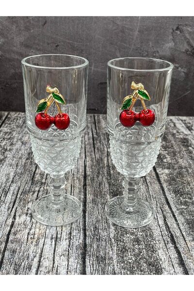 YzHome 2 Li Kristal Cam Kiraz Kahve Yanı Bardağı Kokteyl Meşrubat Bardak 220ml