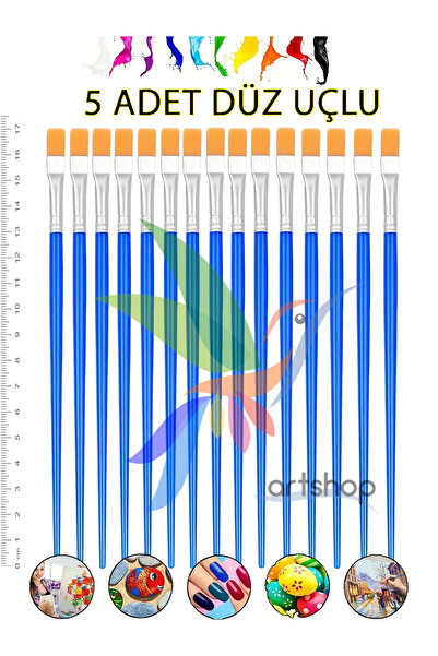 Artshop 5 Adet Düz Uçlu Fırça Akrilik Boya, Yağlı, Guaj, Sulu Boya, Parmak Boyası İçin