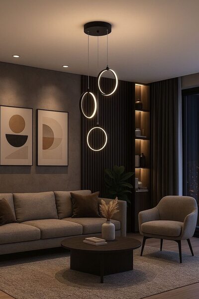 OSC HOME AYDINLATMA TASARIM SİYAH BOYA HALKA LED AVİZE kumandalı