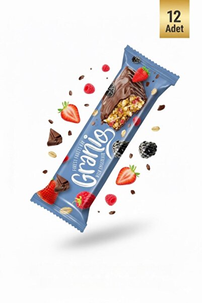 GRANIO Sütlü Çikolata Kaplamalı Yulaf Ezmeli Kırmızı Meyveli Bar 40 gr X 12 Adet