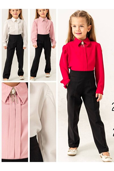 Pampal Girls' Red Chiffon Shirt and Pants Suit