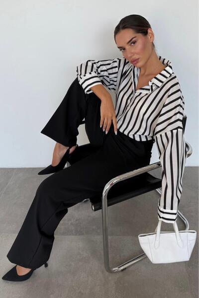 Madmext Black High Waist Women's Palazzo Pants Mg2506