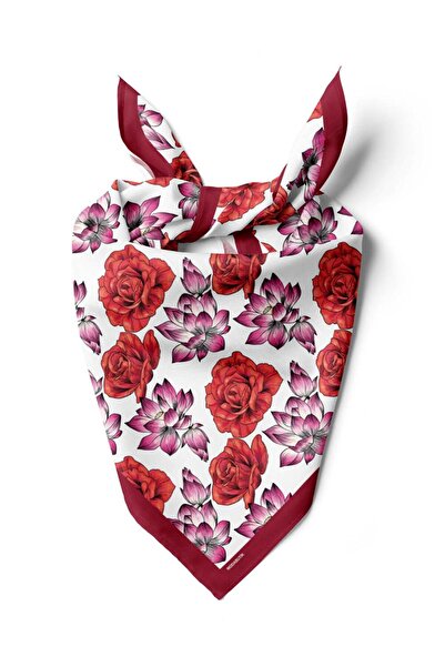 Modabutik Y57 Kadın Çiçek Desenli Bandana 50x50 Kırmızı DG0139-2