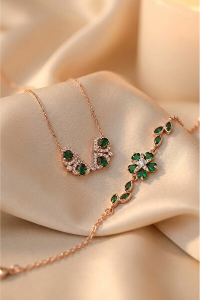 Shelby Silver Zümrüt Yonca Serisi 925 Ayar Gümüş Set