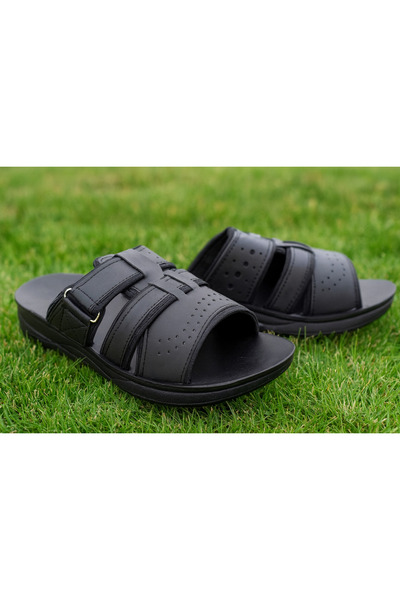 Pars Byzek Erkek Suni Deri Siyah Iç Mekan Dış Mekan Günlük Terlik