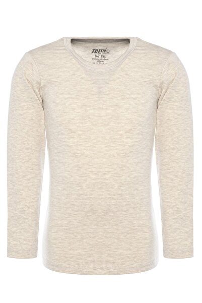 TOLIN Дългоръкавна термо блуза за момичета, памук, еластична, удобна, подплата от шерпа, кремаво меланж 6490