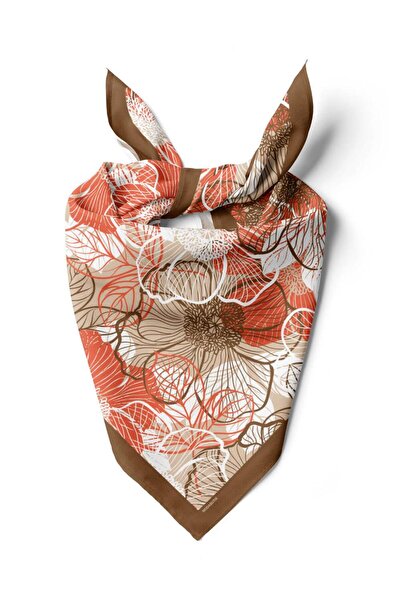 Modabutik F8 Kadın Çiçek Desenli Bandana 50x50 Pudra Kahve - DG0111