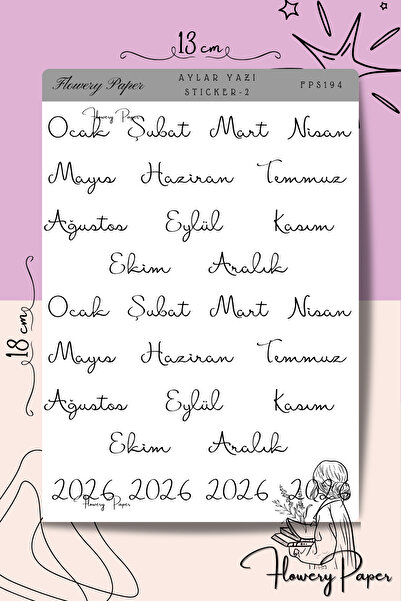 Flowery Paper Şeffaf Aylar Sticker Sayfası model 2 - Defter ,Ajanda , Journal...