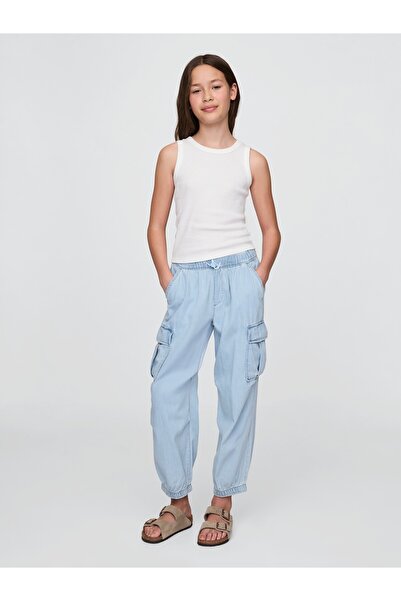 GAP Kız Çocuk Açık Mavi Pull-On Kargo Paraşüt Pantolon
