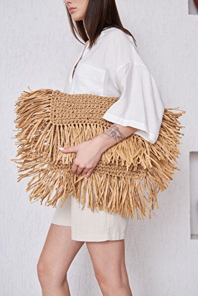 ANJEA Vent Brise Geantă de mână elegantă tricotată manual cu detaliu ciucuri