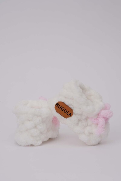 Bugula Baby Newborn Panduf 0-3m Pink Bow White Girl Natural Knitted Shoes Ali...