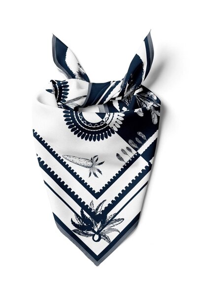 Modabutik D50 Kadın Etnik Desenli Bandana 50x50 Lacivert DG0229-22 Snz