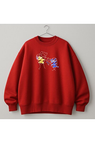 MAYDAY CULTURE Hanorac unisex roșu Adventure Time cu două fire, imprimat DTF,...