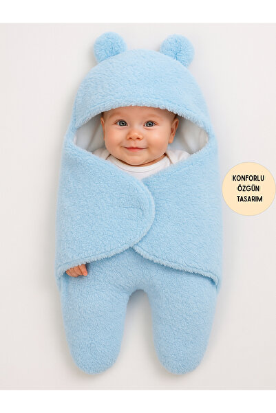 Tomuycuk 0-6 Ay İçi Elyaflı Kulaklı Peluş Bebek Kundağı Welsoft Kumaş Yenidoğ...
